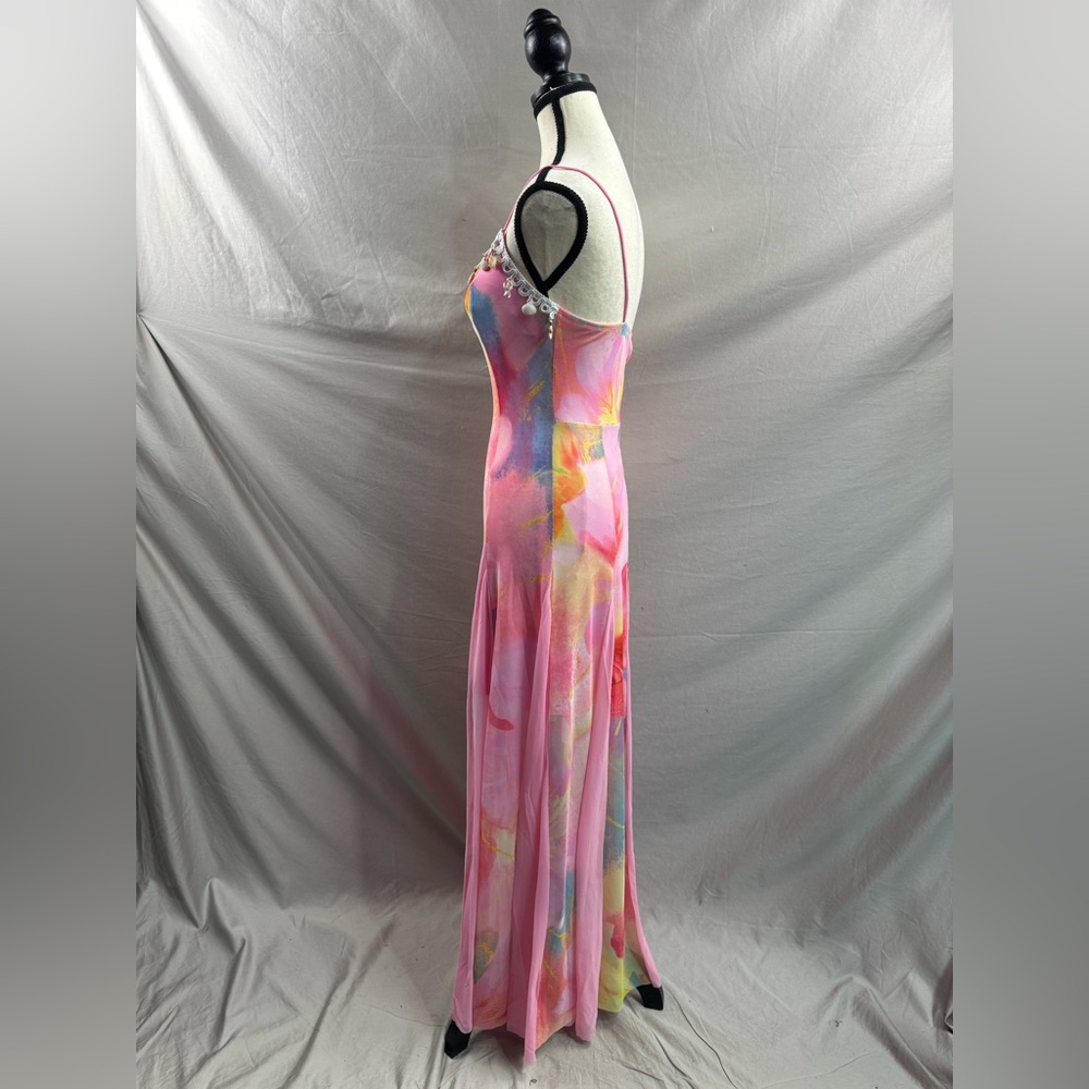 Y2K Pastel Pink Watercolor Mesh Maxi Dress - Picture 11 of 13